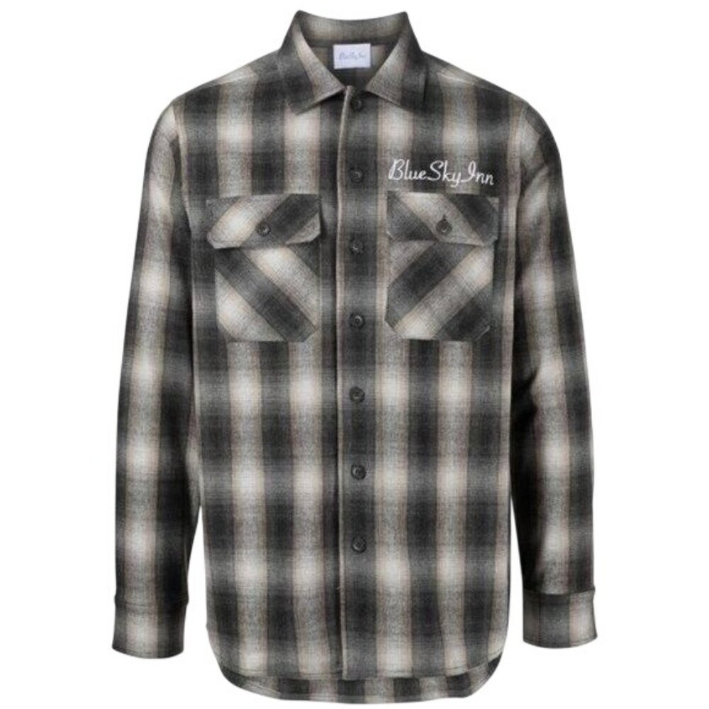 Blue Sky Inn Grey and Tan Check-Pattern Long Sleeve Shirt